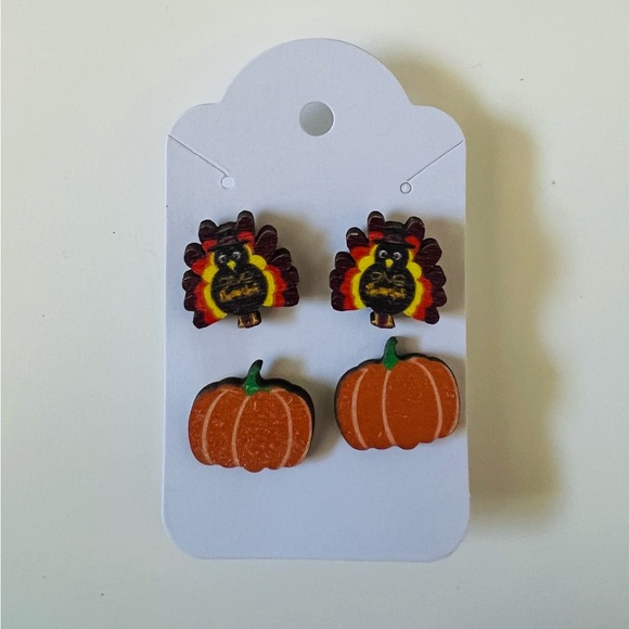 Two Pair Fall Thanksgiving Earings Turkey & Pumpkin - Picture 1 of 1